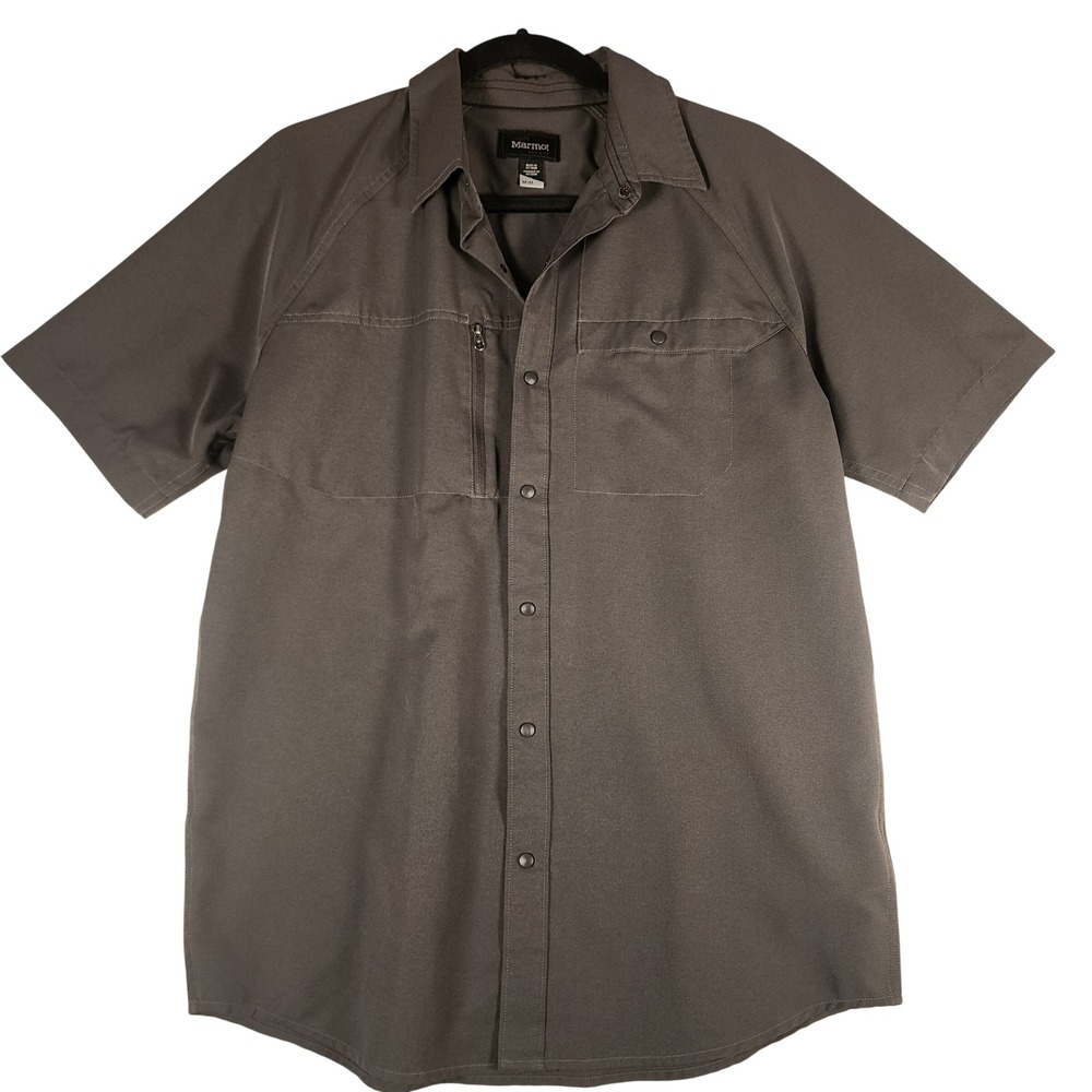 Marmot For Life Gray Short Sleeve Button Front Shirt Mens Medium M Work Casual